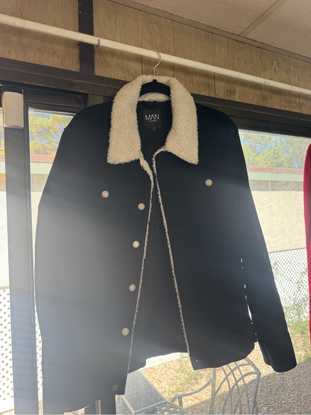 Boohoo Black Sherpa-Trim Jacket